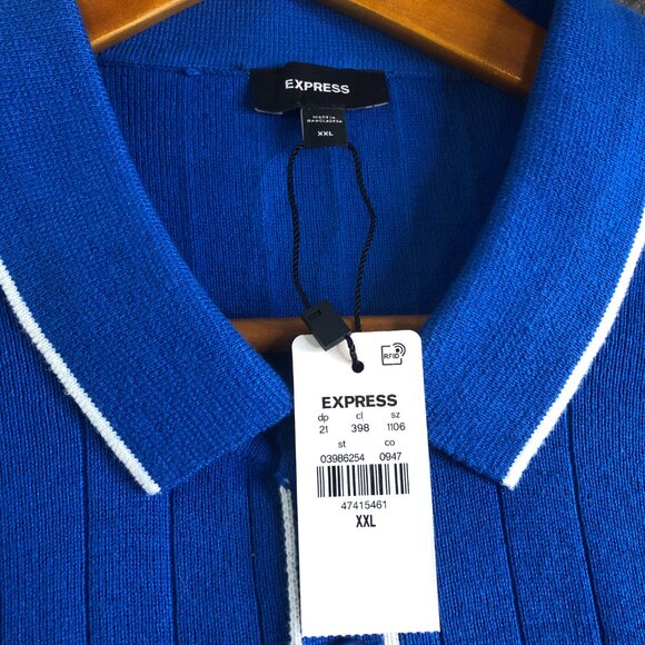 Express Shirt Mens XXL Blue Knit Modern Prep Sweater Polo 100% Cotton Workwear - Picture 2 of 8